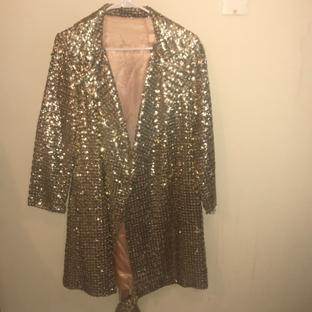 Gold Sequin Trench Coat With Gold Sequin Tie
